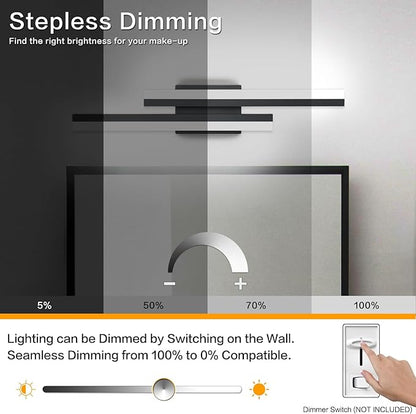 PRESDE 24 Inch LED Bathroom Vanity Light Bar, Modern Black Wall Lighting Fixture Over Mirror 5CCT