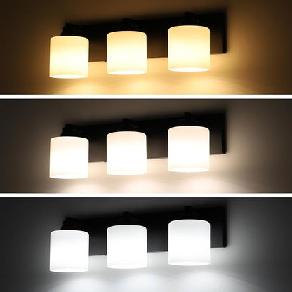 mirrea 3-Light Black Bathroom Vanity Light with White Glass Shades | Over Mirror,Wall Sconce,ETL listed,Bathroom Lighting Fixtures,Elegant Design,Milk White Glass Shade,Easy Installation