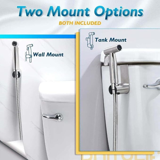 JNGOODS Handheld Bidet Sprayer for Toilet, Adjustable Pressure, Stainless Steel Brushed Nickel, Baby Cloth Diaper Wash - Easy to Install.