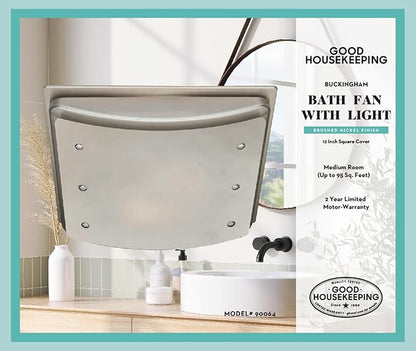 Good Housekeeping 90064 Buckingham Decorative Bathroom Ventilation Exhaust Fan with Light and Nightlight, Medium, Brushed Nickel