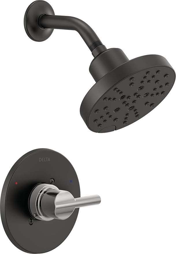 Delta Nicoli 14 Series H2Okinetic Shower Faucet Set, Matte Black/Chrome Shower Head and Handle Set, Valve Trim Kit, Matte Black/Chrome 142749-CS (Shower Valve Included)