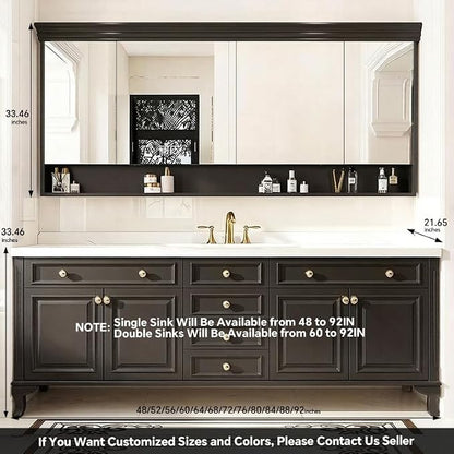 48-92IN Single/Double Sink Bathroom Vanity, Defogging Smart Mirror, Modern American Free Standing Vanity with Bathroom Cabinet