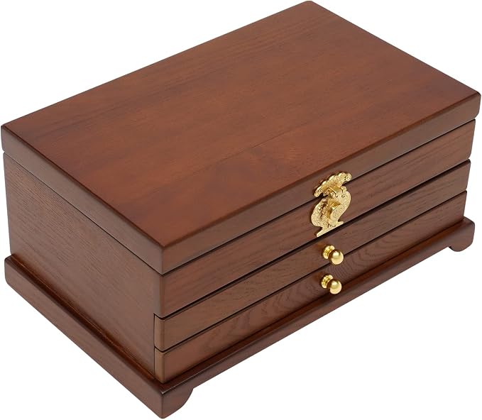 Extra Large 3 Layers Wooden Jewelry Box Jewelry Case Cabinet Armoire Ring Necklacel Gift Storage Box Organizer(3 Layers,Brown)