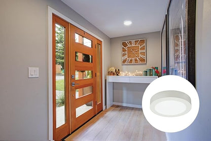 Juno Slim Basics 6 Inch LED Ceiling Light, Low Profile Surface Mount Downlight for Shower or Closet Lighting, 3000K/4000K/5000K Selectable White Light, Edged Trim, Wet Rated, Matte White, 6 Pack
