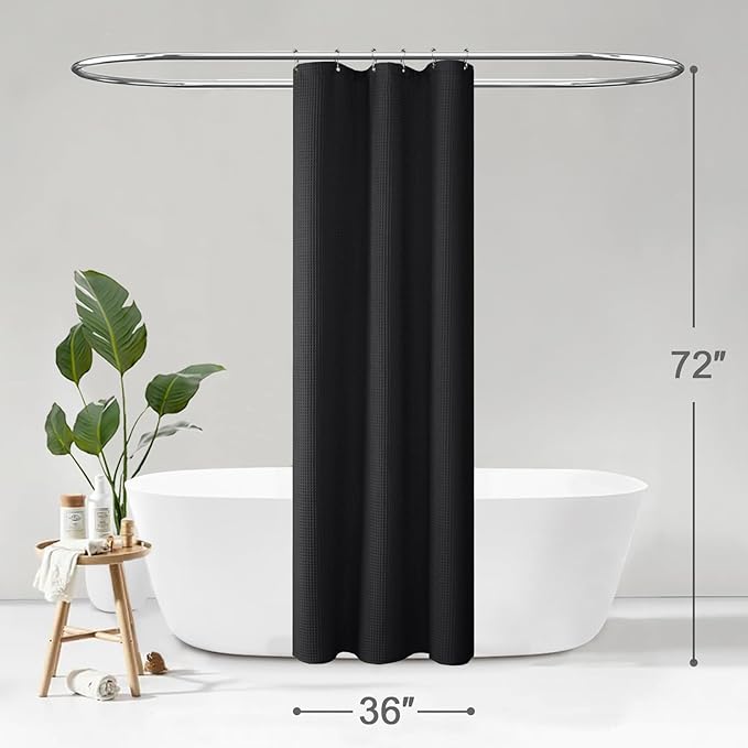 Stall Waffle Shower Curtain - Black Cotton Fabric Texture Heavyweight Shower Curtains for Narrow Bathroom,Washable,36Wx72L