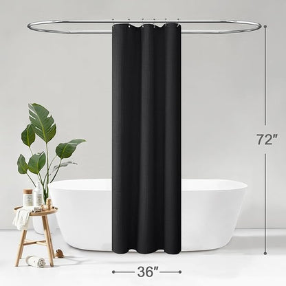 Stall Waffle Shower Curtain - Black Cotton Fabric Texture Heavyweight Shower Curtains for Narrow Bathroom,Washable,36Wx72L