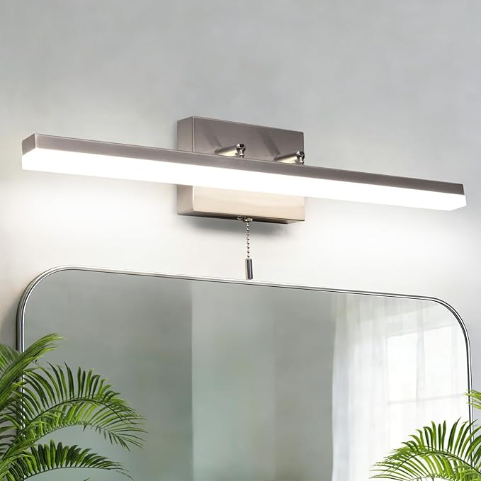 COTULIN 24-Inch Modern Brushed Nickel Bathroom Light Fixture - 180° Rotatable LED Chrome Vanity Light Bar for Over-Mirror Use, 12W Bathroom Sconce Wall Lighting with Switch on/Off