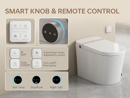 MEJE #A5 - Basic Smart Function Toilet with Built-in Heated Seat, Elongated Tankless Toilet with Auto Flushing, Foot Kick Flushing, Adjustable Seat Temperature, Flush Remote Control, Night Light