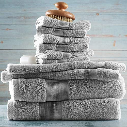 Hearth & Harbor Bath Towels for Bathroom - 100% Ring Spun Cotton Luxury Bathroom Towels - Ultra Soft & Highly Absorbent, Bath Towels Set of 10 - Silver Gray