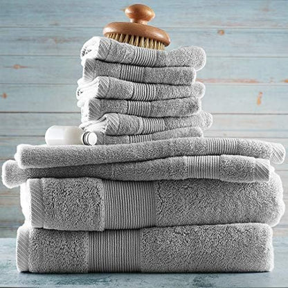 Hearth & Harbor Bath Towels for Bathroom - 100% Ring Spun Cotton Luxury Bathroom Towels - Ultra Soft & Highly Absorbent, Bath Towels Set of 10 - Silver Gray