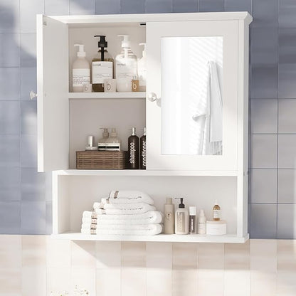 Bathroom Wall Cabinet with Mirror, White Bathroom Mirror Cabinet Wall Mounted, Over Toilet Medicine Cabinets with Adjustable Shelf, White