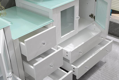 76" Freestanding Wooden Modern Bathroom Vanity with Double Vessel Sink Set Bathroom Mirror Included