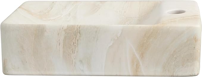 JONATHAN Y SNK1004D-R Felix 15 in. W x 8 in. D Modern Wall Mounted Rectangular Ceramic Mini Sink Basin, Right-Side Faucet, Beige Marble Effect