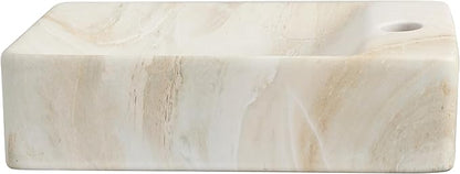 JONATHAN Y SNK1004D-R Felix 15 in. W x 8 in. D Modern Wall Mounted Rectangular Ceramic Mini Sink Basin, Right-Side Faucet, Beige Marble Effect