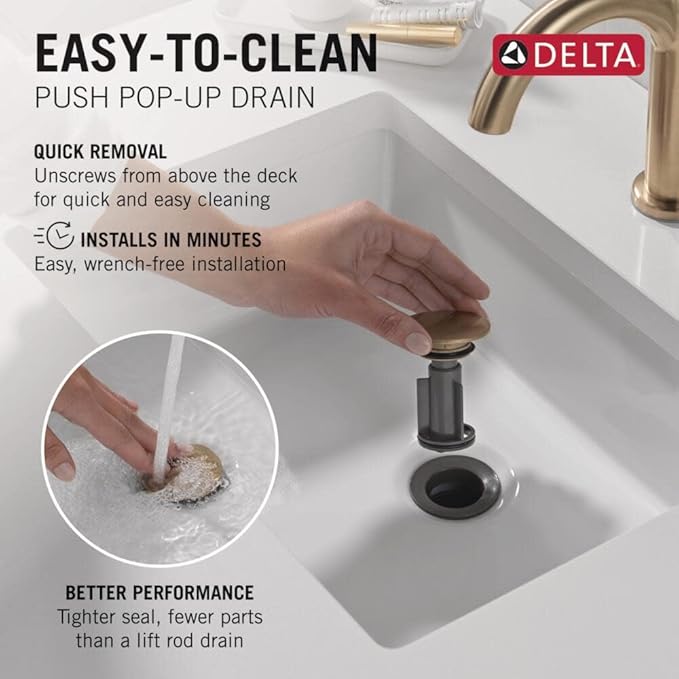 Delta Nicoli Chrome Bathroom Faucet 3 Hole, 8 Inch Widespread Bathroom Sink Faucet for Vanity, Push-Pop Drain Assembly, Chrome 35894LF