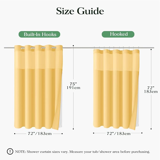 Gold Hook Free Waffle Shower Curtain & Snap-in Fabric Liner,72x75 | Less Time to install, 3 in 1 Fabric Shower Curtain and Liner Set with Magnets, Mesh Top Window, Shower Curtains for Bathroom