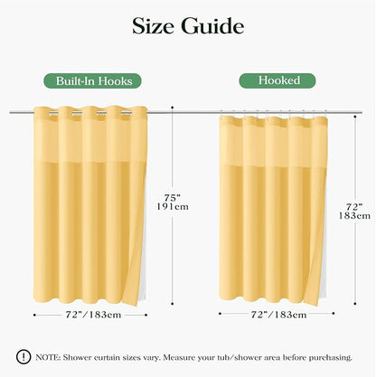 Gold Hook Free Waffle Shower Curtain & Snap-in Fabric Liner,72x75 | Less Time to install, 3 in 1 Fabric Shower Curtain and Liner Set with Magnets, Mesh Top Window, Shower Curtains for Bathroom