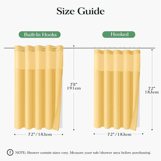 Gold Hook Free Waffle Shower Curtain & Snap-in Fabric Liner,72x75 | Less Time to install, 3 in 1 Fabric Shower Curtain and Liner Set with Magnets, Mesh Top Window, Shower Curtains for Bathroom