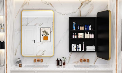 ACEMIRO 24x30 Inch Bathroom Medicine Cabinet with Mirror Gold Metal Framed Recessed or Surface Wall Mounted Mirrored Medicine Cabinets for Bathroom
