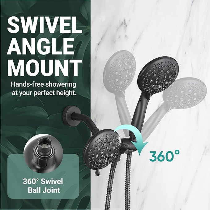 Cobbe® Dual Shower Head Combo, Handheld & Fixed, Matte Black | Two Full-Size Shower Heads, 59'' Stainless Steel Hose, Water Saving with 3-Way Water Diverter, Tool-Free Installation