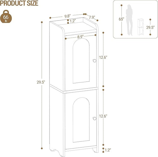 Bathroom Storage Cabinet, Small Corner Floor Cabinet with 2 Doors and Adjustable Shelf, Narrow Toilet Paper Cabinets, Bathroom Organizer for Small Spaces, 7.9" D x 9.8" W x 29.5" H Yellow