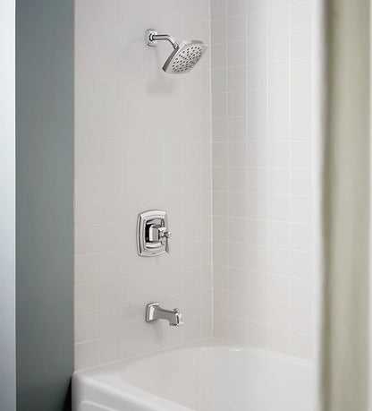 Moen Conway Chrome Posi-Temp Shower Trim Set Featuring Square Showerhead, Lever Handle, and Tub Spout, Valve Included, 82922