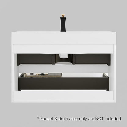 36" Floating Bathroom Vanity with Sink, Modern Bathroom Cabinet with Top and Soft Close Drawers, Spacious Storage for Small Space, White - Lavanda Collection