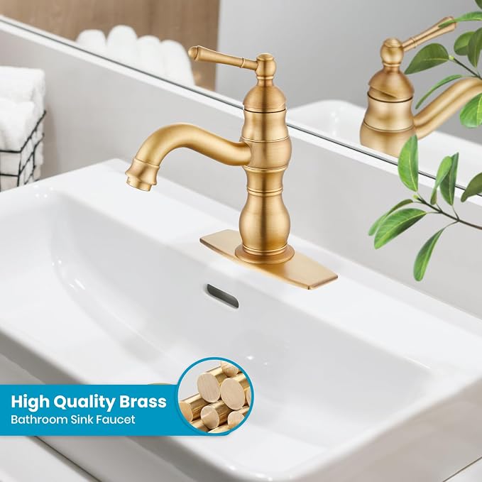 gotonovo Bathroom Faucet 1 Hole Vintage,Antique Brass,5.9” Spout Reach | Bathroom Sink Faucet for 1 or 3 Hole Single Handle,Deck Plate,360° Swivel Spout,Pop Up Drain,cUPC Supply Hoses,for Vanity RV