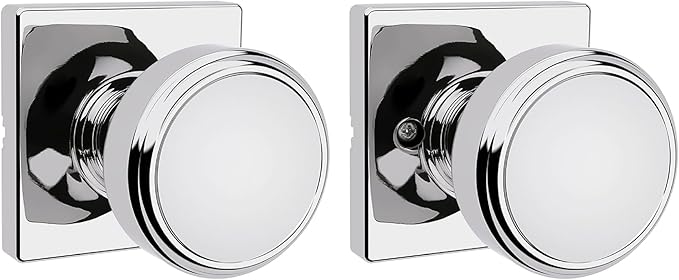 Kwikset Maven Interior Passage Door Knob, Square Handle for Closet and Hallway Doors, Non-Locking Doorknob in Polished Chrome, with Microban Protection