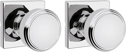 Kwikset Maven Interior Passage Door Knob, Square Handle for Closet and Hallway Doors, Non-Locking Doorknob in Polished Chrome, with Microban Protection