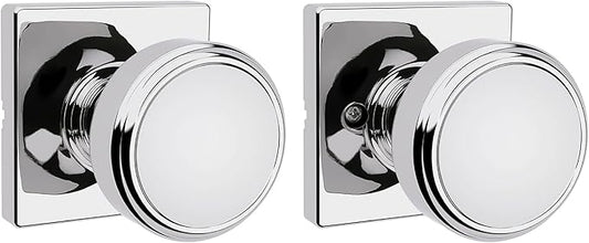 Kwikset Maven Interior Passage Door Knob, Square Handle for Closet and Hallway Doors, Non-Locking Doorknob in Polished Chrome, with Microban Protection