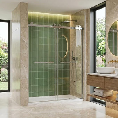 Sliding Shower Door for 56-60" W x 72" H, Bypass Design with Dual 6mm Tempered Glass Panels, Adjustable Square Track, Brushed Nickel Stainless Steel Frame, Space Saving Bathroom Upgrade
