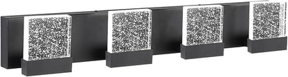 30.5 Inch 4 Light Bubble Black Crystal Bathroom Vanity Light Fixture, LED Over Mirror, Modern, 6000K