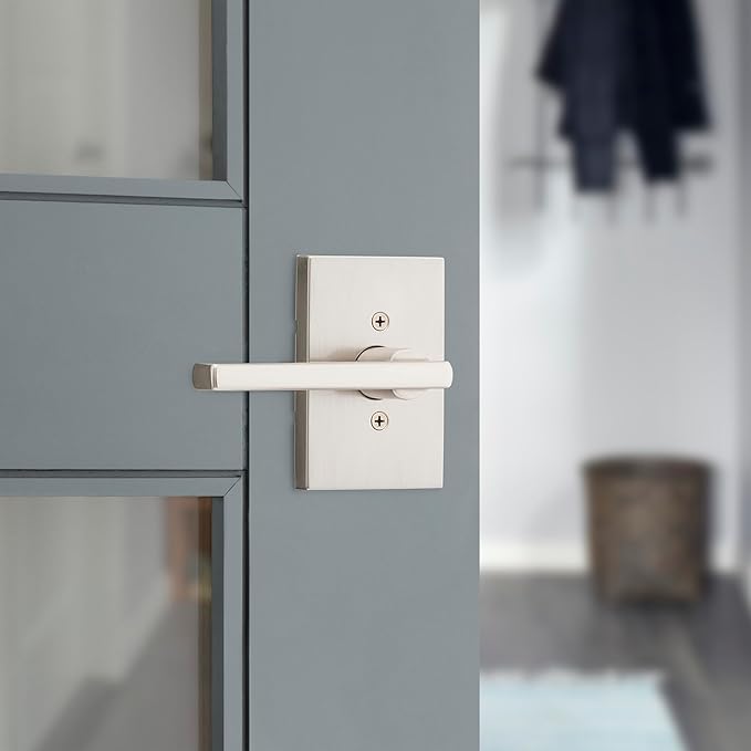 Kwikset Halifax Interior Passage Door Handle, Lever For Closet and Hallway Doors, Reversible Non-Locking Handle Lever, Satin Nickel, with Microban Protection