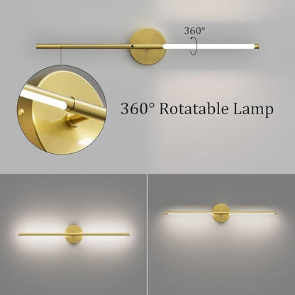 Gold Vanity Light 28Inch 5000K,18W Hardwired Bathroom Vanity Light Bathroom Light Fixture Over Mirror 360° Rotate