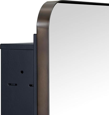 Oil Rubbed Bronze Rectangle Recessed Bathroom Medicine Cabinet with Mirror Stainless Steel Dark Bronze Metal Framed Rounded Rectangular Bathroom Cabinet with Mirror 16x24''