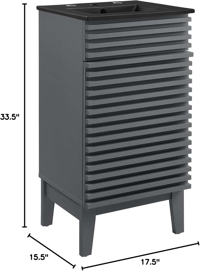Modway Render 18" Bathroom Vanity With Sink in Gray Black