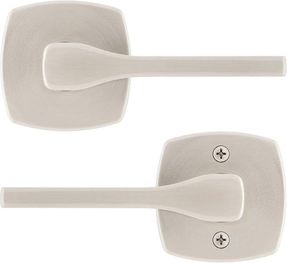 Kwikset Tripoli Lever Interior Passage Door Handle, Lever for Closet and Hallway Doors, Reversible Non-Locking Handle Lever, Satin Nickel, with Microban Protection (Pack of 2)