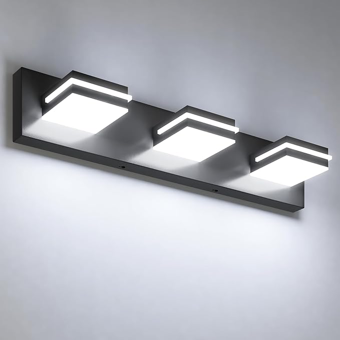VOLISUN Modern Bathroom Vanity Light Fixtures (3-Light, 24-Inch), Matte Black LED Bathroom Lighting Fixtures Over Mirror, 360°Rotatable Head, LED Vanity Lights for Bathroom (Cool White 6000K)