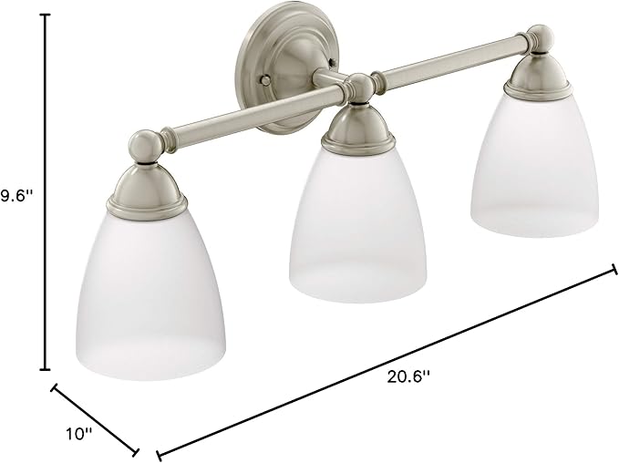 Moen YB2263BN Brantford 3-Light Dual-Mount Bath Bathroom Vanity Fixture with Frosted Glass, Brushed Nickel