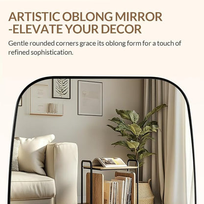 32x48 Black Bathroom Mirror, Oblong Vanity Mirror with Stainless Steel Metal Frame, Matte Black Oval Mirror for Over Sink, Modern Anti Rust Wall Mounted