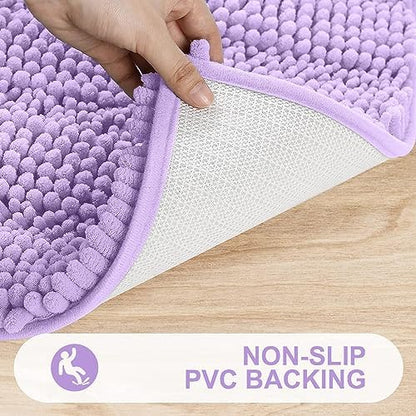 Grandaily Chenille Striped Bathroom Rugs 36x24, Extra Thick and Absorbent Bath Mats, Non-Slip Soft Plush Shaggy Shower Carpet, Machine Wash Dry, Bath Rug for Bathroom, (Large, Purple)