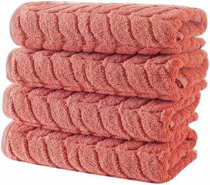 BAGNO MILANO Turkish Cotton Bath Towels, Hand Towels - Soft Plush Jacquard Collection Luxury Towels Set (Coral Red, Hand Towel Set of 4)