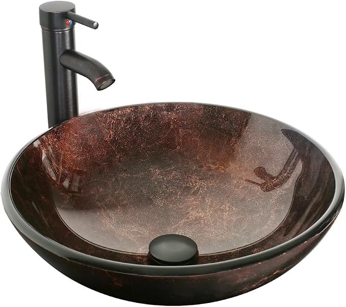 60" Black Bathroom Vanity,Double Vanity,Round Glass Vessel Basin Sink,ORB Faucet,Drain Parts,Bathroom Vanity Top Glass Sink Bowl Set,Vanity Pedestal Include,Mirror Not Included (A09 Vessel Set)