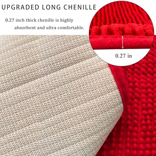 Chenille Bath Mat Microfiber Floor Mat Baby Bath Mat for Kids Washable Bathroom Dry Fast Water Absorbent Shower Mat Area Rug (15.3" x 23.2", Red)