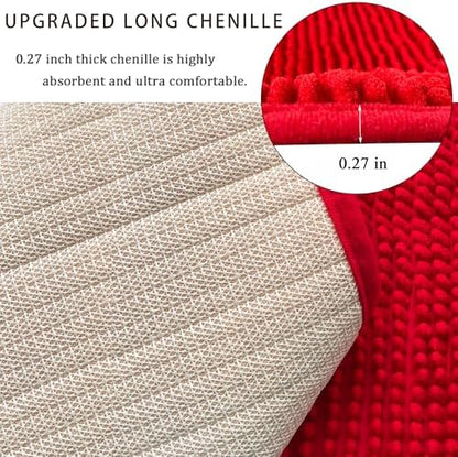 Chenille Bath Mat Microfiber Floor Mat Baby Bath Mat for Kids Washable Bathroom Dry Fast Water Absorbent Shower Mat Area Rug (15.3" x 23.2", Red)