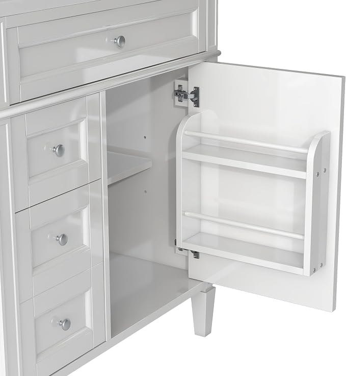 Merax 30 Inch Bathroom Vanity with Sink, Modern Bathroom Vanity Storage Cabinet with Matching Mirror Medicine Cabinet, Solid Wood Frame，Painted Finish, 2 Drawers and 1 Tip-Out Drawer, White