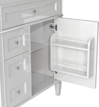 Merax 30 Inch Bathroom Vanity with Sink, Modern Bathroom Vanity Storage Cabinet with Matching Mirror Medicine Cabinet, Solid Wood Frame，Painted Finish, 2 Drawers and 1 Tip-Out Drawer, White