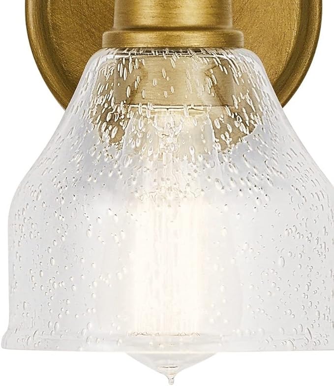 KICHLER Avery 5.5" Wall Sconce Industrial 1 Light Wall Fixture with Clear Seeded Glass in Natural Brass, for Bathroom, Bedroom or Hallway (8.25" x 5.5" x 9.5") 45971NBR