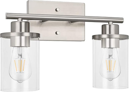 EDISHINE 2-Light Brushed Nickel Bathroom Vanity Light, Modern Wall Sconces | E26 Base, Modern & Elegant Design for Bathroom, Powder Room, Bedroom, Kitchen